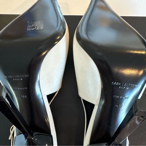 Saint Laurent YSL Ines Slingback Buckle Ivory & Black Leather Heels 40 EU 10 US - Picture 5 of 10